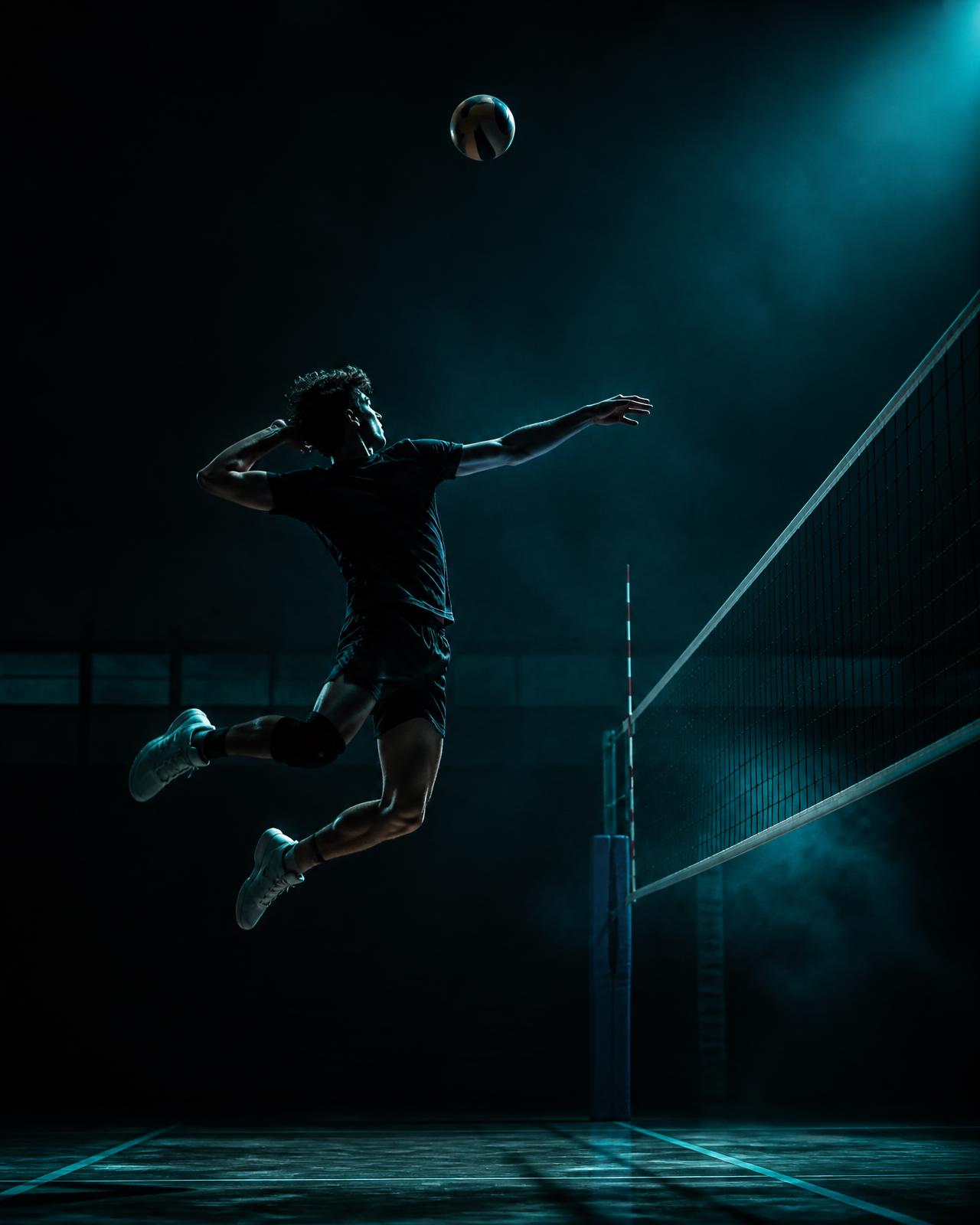 Filenin üzerinde smaç vuruşu yapan genç voleybolcu